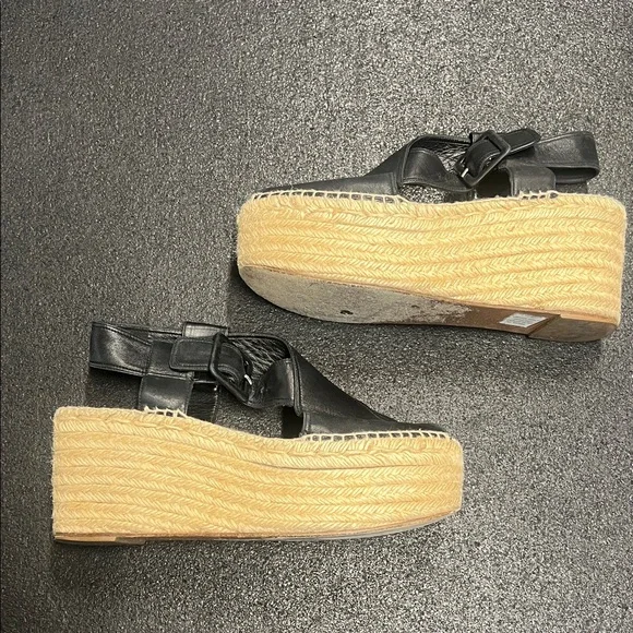 Celine Black Leather Espadrille Wedge Slingbacks - Picture 3 of 7